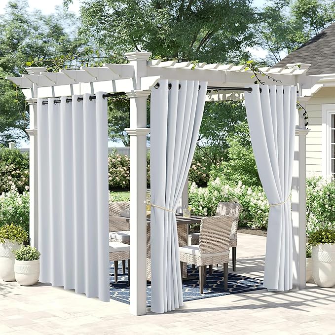 NICETOWN 2 Panels Waterproof Outdoor Curtains for Patio, Thermal Insulated Grommet Light Blocking Outdoor Blinds Room Darkening for Porch/Yard/Sliding Glass Door, W84 x L95, Greyish White