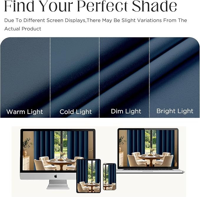 CUCRAF Navy Blue Blackout Curtains 90 inch Length 2 Panels Set, Rod Pocket Room - Image 4