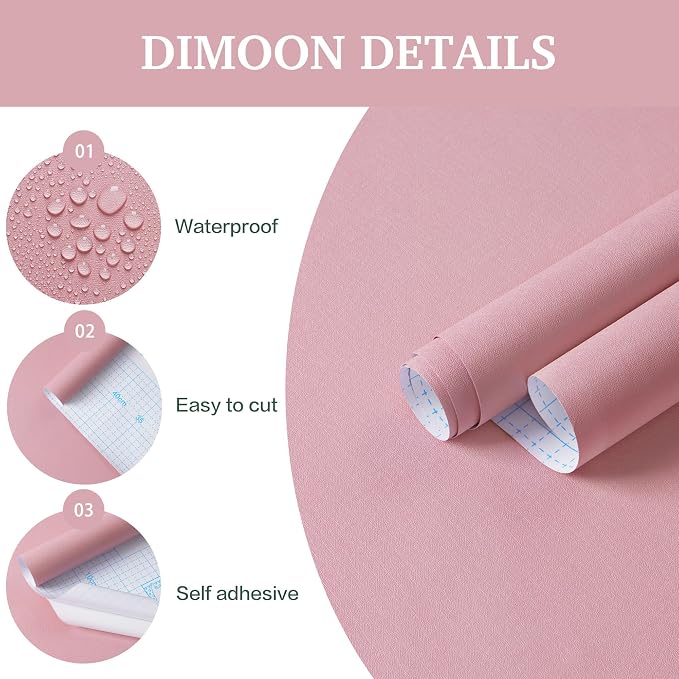 Dimoon 17.7''x393'' Peel and Stick Wallpaper Pink Contact Paper - Image 3