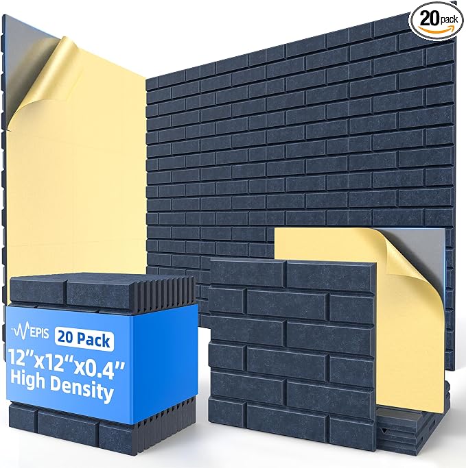 20 Pack Acoustic Panels with Self Adhesive, Soundproof Wall Panel, Brick Sound by NEPIS