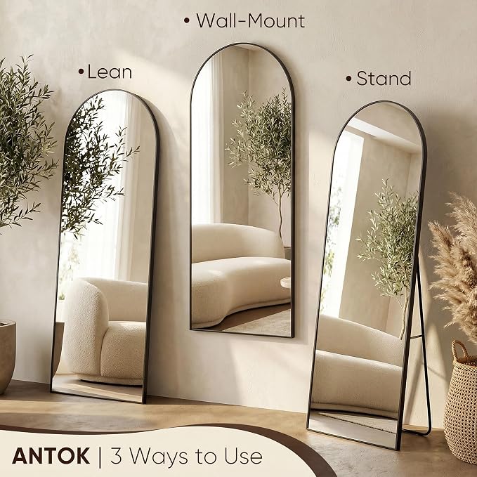 Antok 81" x41” Arched Full Length Floor Mirror, Free Standing/Wall Mount/Leaning - Image 5