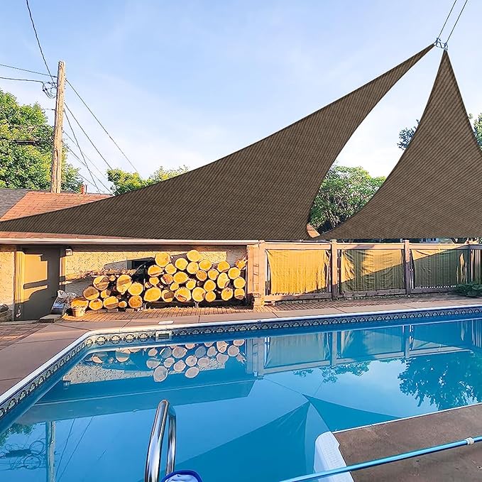 E&K Sunrise 21' x 21' x 21' Sun Shade Sail Triangle Canopy Shade Cover UV Block for Patio Backyard Garden Outdoor (Brown)