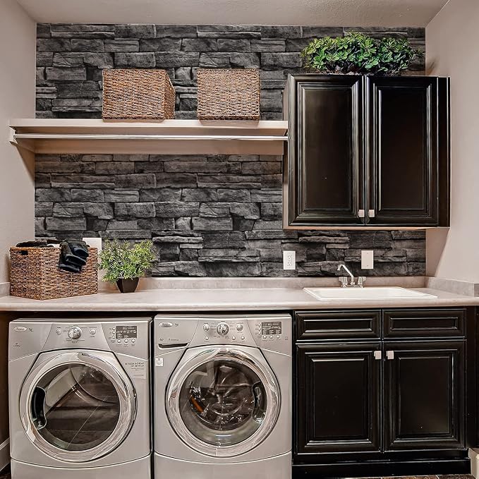 Jeweluck Grey Brick Wallpaper Peel and Stick Wallpaper 17.7inch×118.1inch Faux - Image 6
