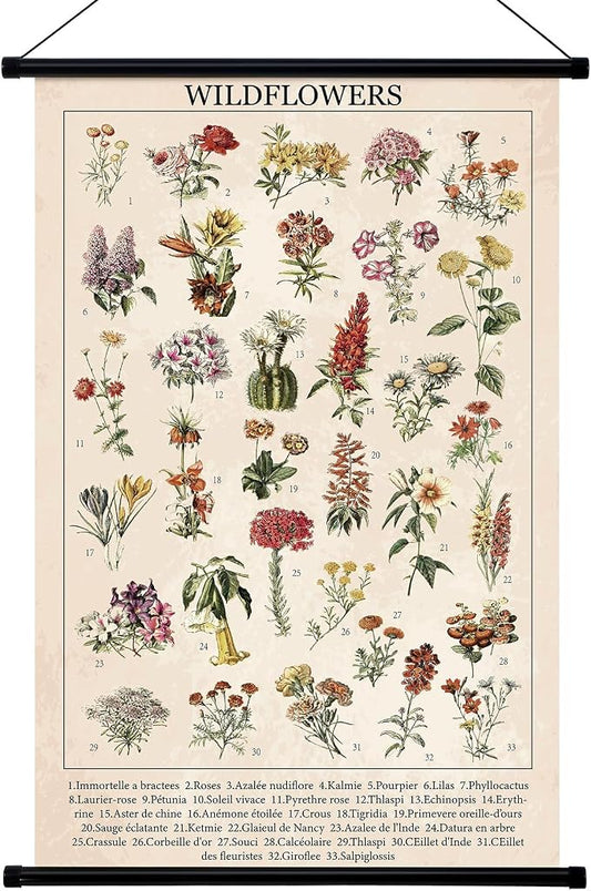 Geyee Wildflowers Vintage Poster Wall Decor Rustic Hanging Art Illustrative by Geyee