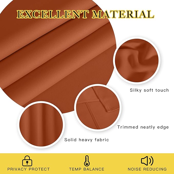 NICETOWN Blackout Window Curtain 90 inch Length - Room Darkening Thermal Insulated Grommet Large Window Treatment Light Blocking for Bedroom/Doorway (Burnt Orange, 1 Panel, W52 x L90)
