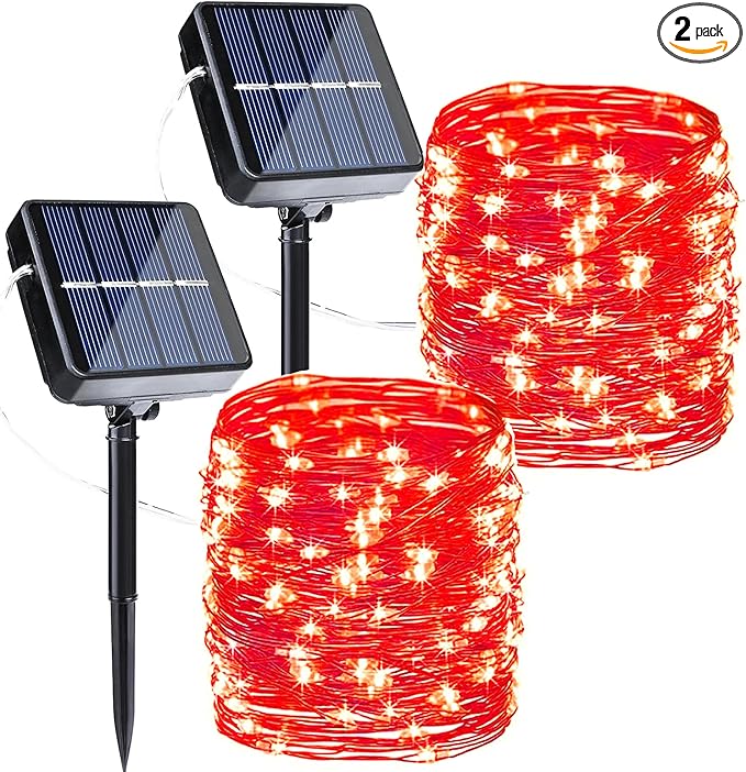 Joomer Solar Fairy Lights, 2-Pack Total 80FT 240LED Solar String Lights Outdoor Waterproof 8 Lighting Modes for Fence Party Garden Patio Yard Home Holiday Tree Outdoor Decoration (Red)