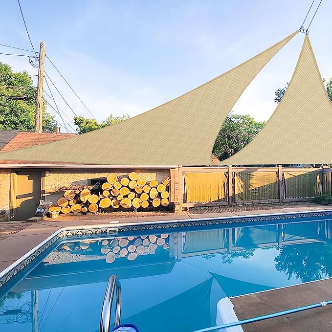 E&K Sunrise 2' x 2' x 2' Sun Shade Sail Triangle Canopy Shade Cover UV Block for Patio Backyard Garden Outdoor (Sand)