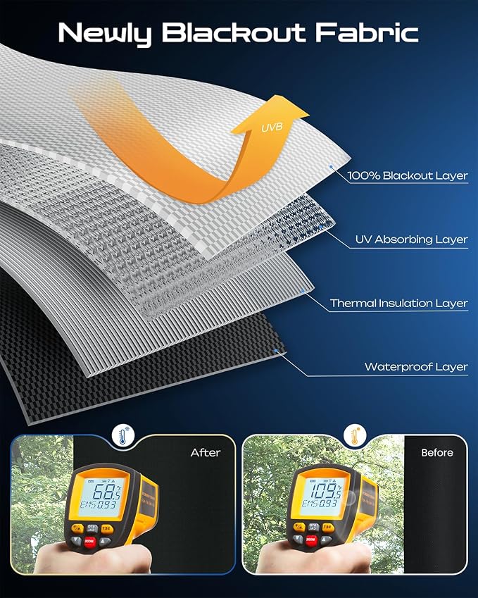 48" W x 72" L 100% Portable Blackout Curtains, Total Darkness No-Drill Black - Image 4
