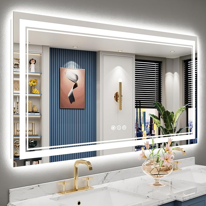 60x30 LED Bathroom Mirror with Lights, Backlit and Front Lit Anti-Fog Lighted by Awandee