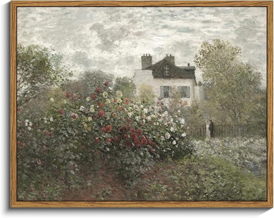 InSimSea Framed Canvas Wall Art Vintage Decor, Garden Full of Flowers Oil by InSimSeaArt