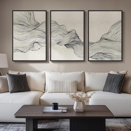 Large Framed Black and Beige Neutral Abstract Wall Art by Cuspin