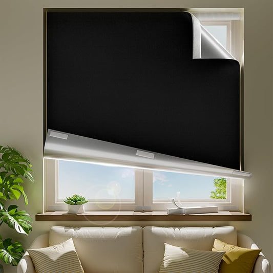 49" W x 36" L 100% Portable Blackout Curtains, Total Darkness No-Drill Black by ZELMINE
