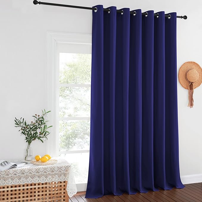 NICETOWN Blackout Curtains for Sliding Glass Door Room Divider Noise Reduce Curtain Panel Portable Window Screen Sliding Partition, W100 x L102 inches, 1 Panel, Navy Blue