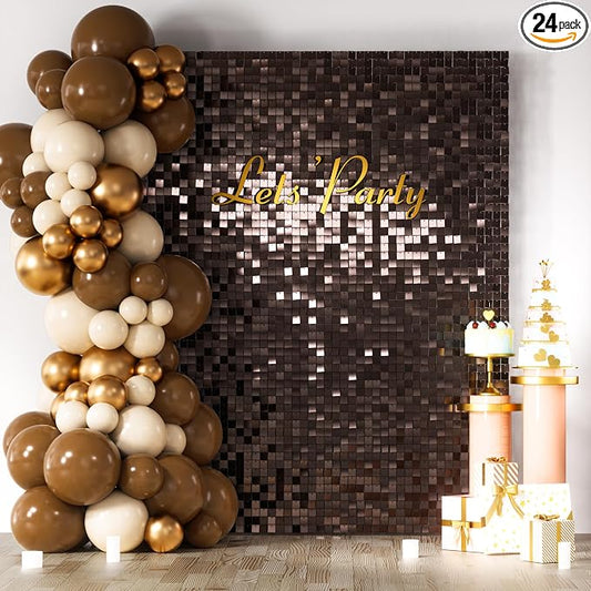 COKAOBE Dark Brown Shimmer Wall Backdrop 24PCS Sequins Backdrop Decoration by COKAOBE