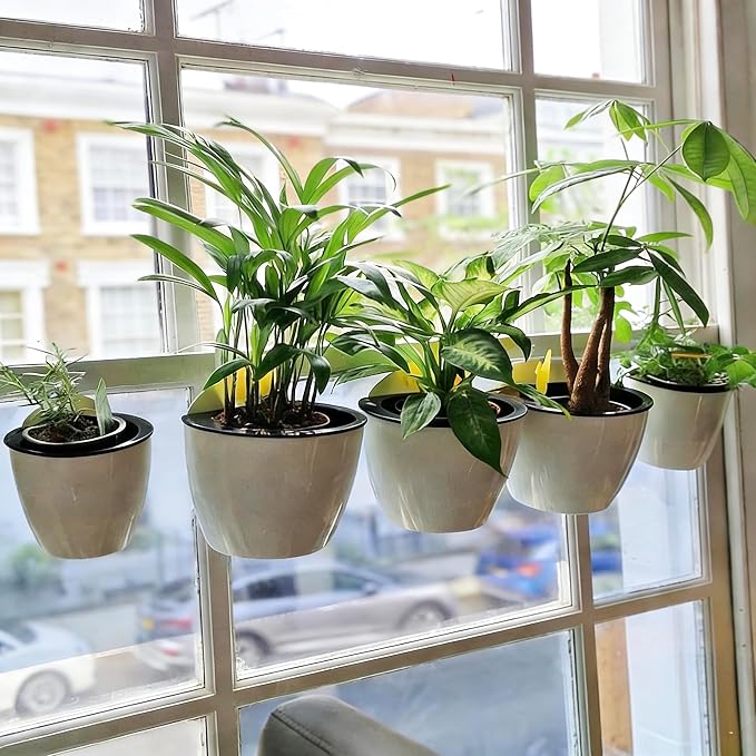 6 Pack White Hanging Planter Pots Self Watering Vertical Garden Wall Mount - Image 4