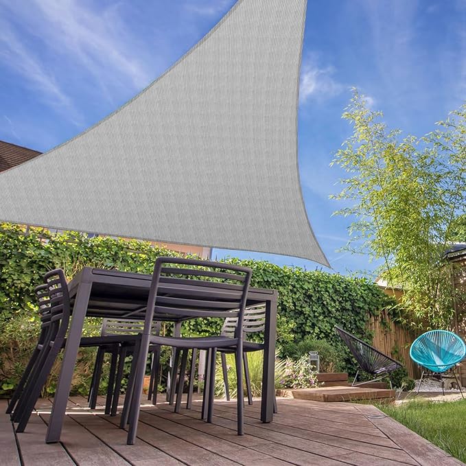 E&K Sunrise 17' x 17' x 17' Sun Shade Sail Triangle Canopy Shade Cover UV Block for Patio Backyard Garden Outdoor (Light Gray)
