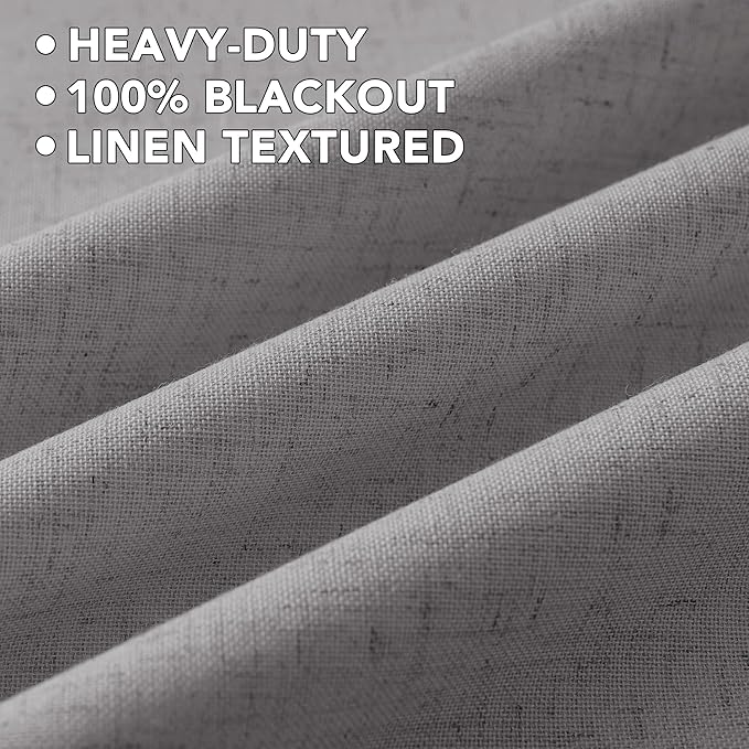 H.VERSAILTEX Linen Curtains 100% Blackout Curtains for Bedroom 84 inch Long Full Light Blocking Nature Linen Blended Window Curtains for Living Room Nickel Grommet (2 Panels, Heathered Dove)