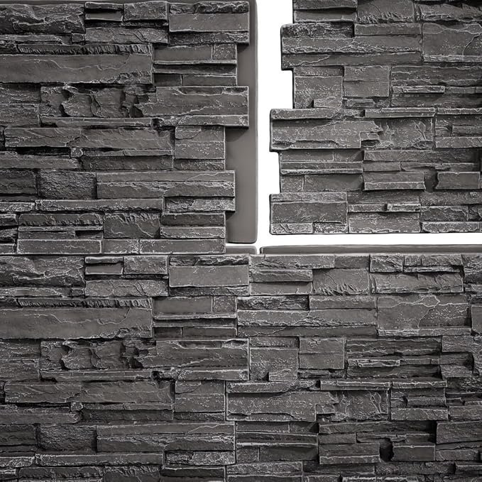 EverStone Cascade Faux Stone Panel, 48 5/8"W x 24 3/4"H x 1 1/4"D, Graphite - Image 9