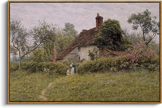 InSimSea Framed Canvas Wall Art Vintage Decor, Old Cottages Countryside Large by InSimSeaArt