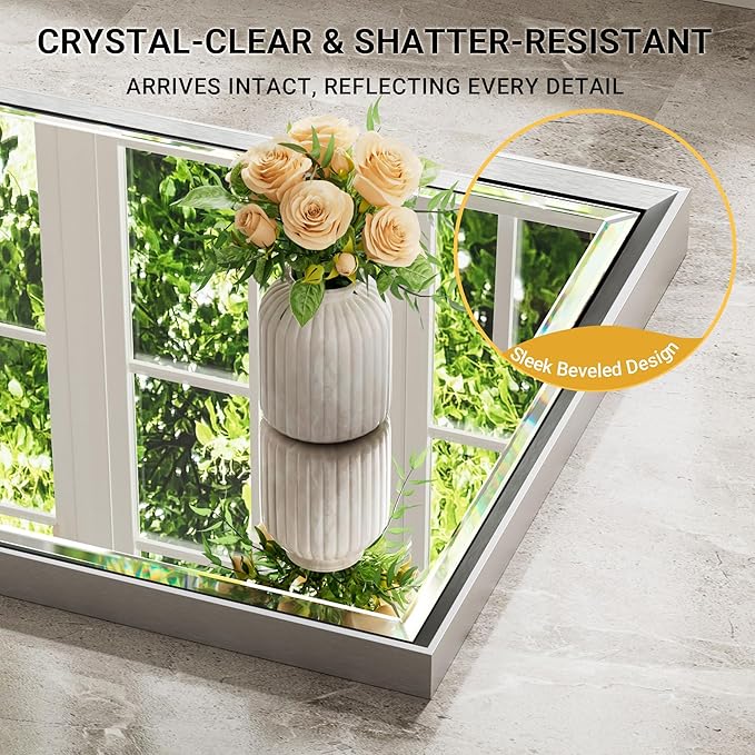 Silver Bathroom Mirror, 30x36 Inch Beveled Silver Vanity Mirror - Image 3