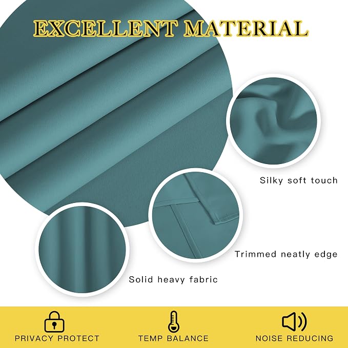 NICETOWN Sea Teal Blackout Curtains 84 inch Length, Grommet Top Room Darkening - Image 2
