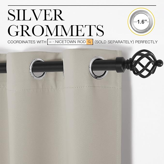 NICETOWN Natural Room Darkening Curtains 120" Long - Image 3