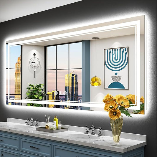 72x32 LED Bathroom Mirror with Lights, Backlit and Front Lit Anti-Fog Lighted by Awandee