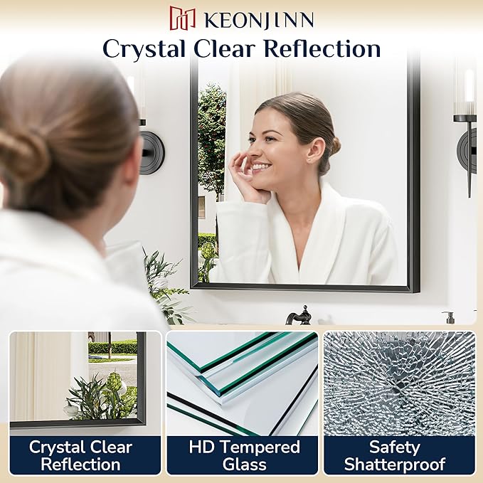 Keonjinn 24 x 30 Inch Black Bathroom Mirrors - Image 3