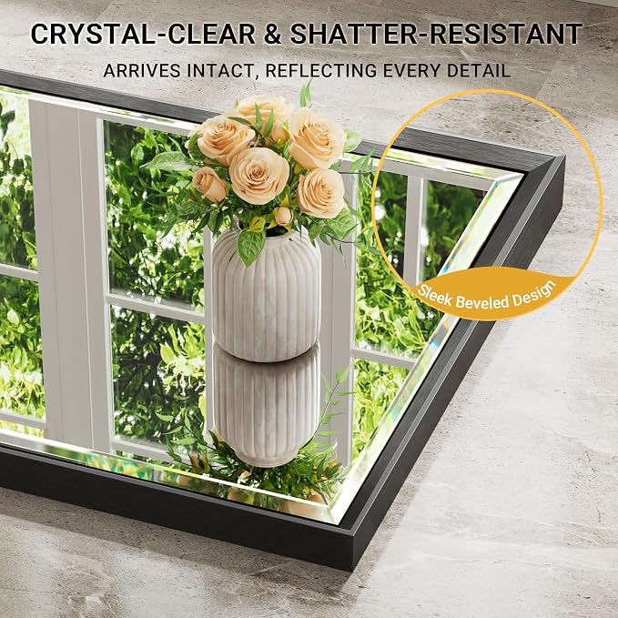 Black Framed Mirror for Bathroom, 22x30 Inch Black Rectangle Beveled Bathroom - Image 2