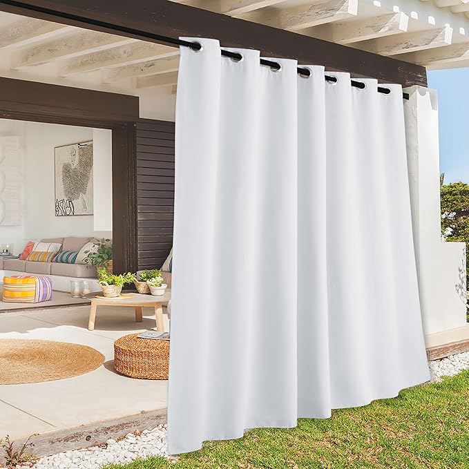 RYB HOME Extra Wide Outdoor Curtains for Patio Waterproof Heavy Duty Thermal Insulated in Summer Full Coverage Privacy for Porch, Gazebo & Pergola, W100 x L84, Greyish White, 1 Panel