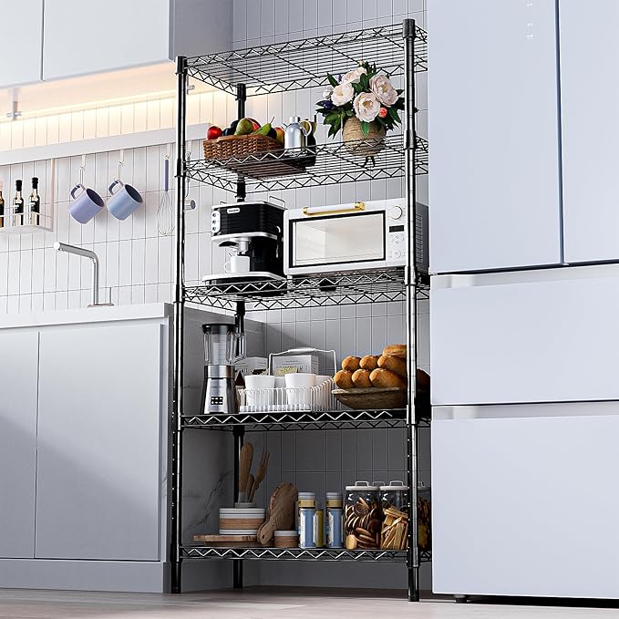 1250 lbs Storage Shelving Utility Shelving Unit 5-Tier Utility Shelving Unit Steel Organizer Wire Rack for Home,Kitchen,Office (13.7" D x 23.6" W x 62.4" H)