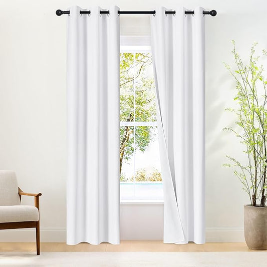 NICETOWN 100% Blackout Window Curtain Panels 84" Length, Snow White, 34 inches by NICETOWN