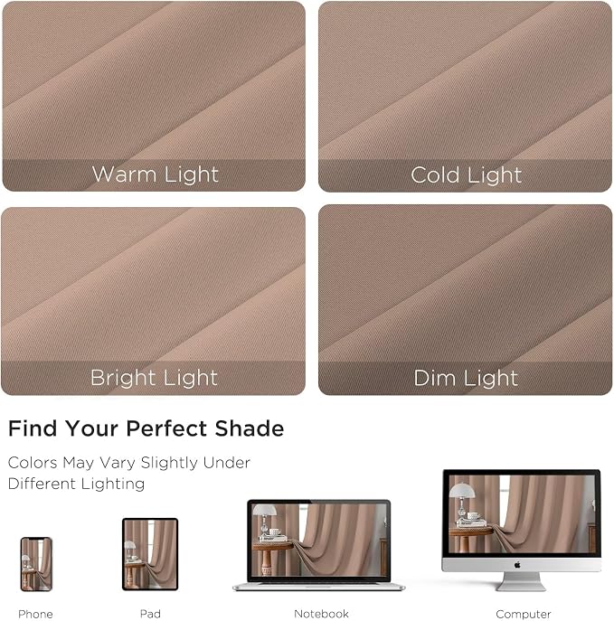 CUCRAF Khaki Blackout Curtains 108 inch Length 2 Panels Set, Rod Pocket Room - Image 4