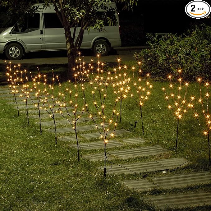 Vanthylit Set of 2 3PK 30" Brown Lighted Twig Stakes 120 Warm White Pathway Light for Outdoor and Indoor (Vase Excluded)