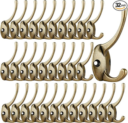 IBosins 32 Pack Antique Brass Coat Hooks Wall Mounted by IBosins