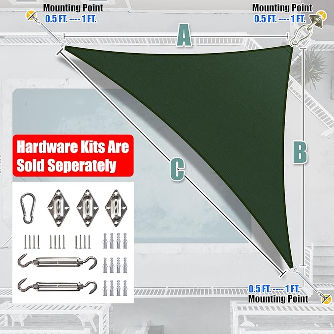 Amgo Custom Size 10' x 17' x 19.7' Green Right Triangle Sun Shade Sail UPF50+ AGTAPRT12, Order to Make Canopy Awning, 95% UV Blockage, Water & Air Permeable, Commercial Standard (We Customize)