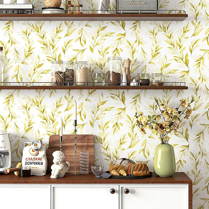 Livebor Leaf Peel and Stick Wallpaper Olive Leaf Contact Paper 17.7in x 393.7in - Image 4