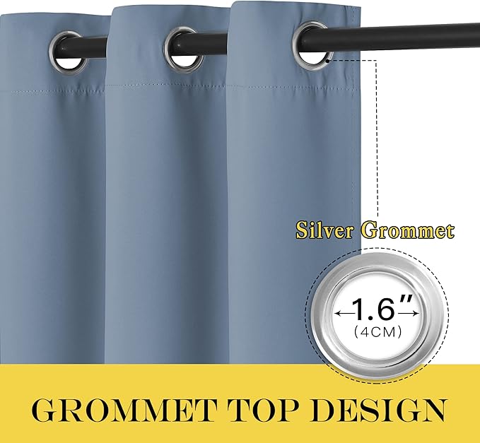 NICETOWN Blackout Curtain Panel - (Stone Blue Color) Light Blocking Room Darkening Window Drape for Nursery/Bedroom, Ring Top, W52 x L84, 1 PC