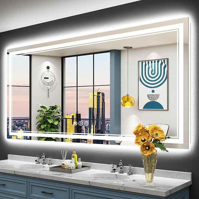 77x36 LED Bathroom Mirror with Lights, Backlit and Front Lit Anti-Fog Lighted by Awandee
