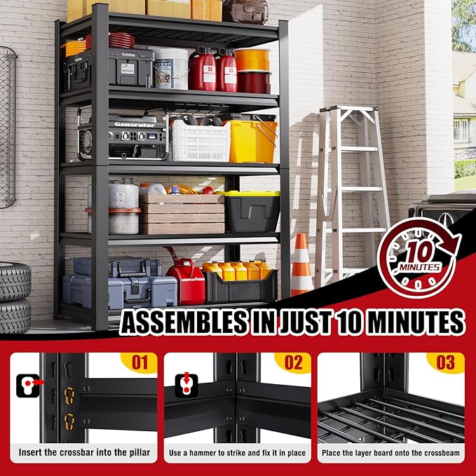 Set of 4 Garage Shelving-3500 lbs 5 Tier Storage Shelves,Adjustable Heavy Duty Metal Shelving Unit and Storage Large Wire Rack,Utility Steel Shelf for Warehouse Industrial Pantry Basement -72"x59"x20"