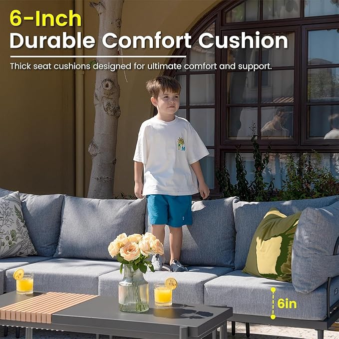 Sundale 5 Pieces Outdoor Patio Furniture Set, Metal Sectional Sofa Patio Conversation Set with Coffee Table, Modern Patio Corner Couch for Balcony, Porch, Sunroom
