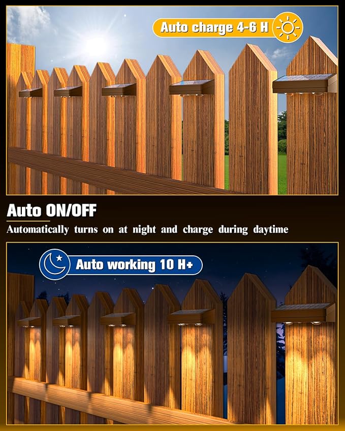 Solar Fence Lights 8 Pack Brown, 50 Lumens Outdoor Fence Lights Solar Powered with 12 Modes RGB Color Glow, LED Deck Lighting Outdoor Waterproof IP65, Backyard, Deck, Porch, Railing, Pool, Wall