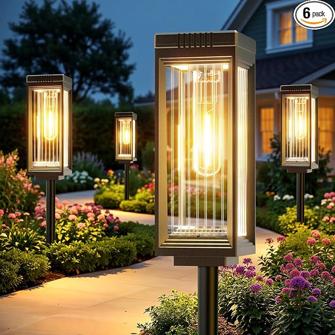 Solar Pathway Lights Outdoor, 6 Pack Upgraded Solar Lights Outdoor Waterproof, Bright Up to 15 Hrs Auto On/Off Garden Light for Yard Patio Lawn Path Walkway Driveway Outside Decor