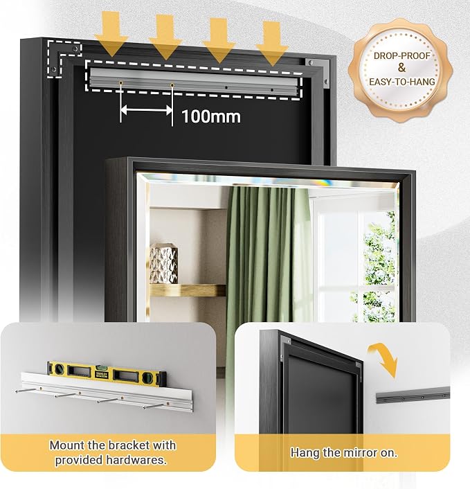 Black Framed Mirror for Bathroom 36x36 Inch Square Beveled Bathroom Mirror - Image 5