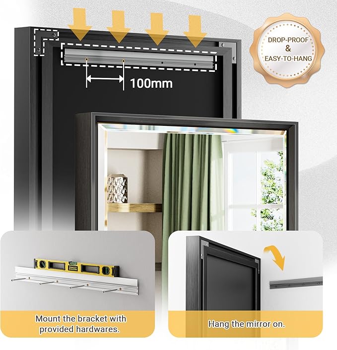 48 x 30 Black Framed Mirror for Bathroom, Beveled Black Bathroom Vanity Mirror - Image 5