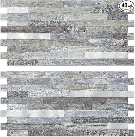 AULIGET 40 Sheets Peel and Stick Backsplash, Distressed Wood Look PVC Wall by AULIGET