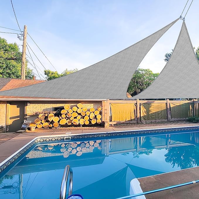 E&K Sunrise 7' x 7' x 7' Sun Shade Sail Triangle Canopy Shade Cover UV Block for Patio Backyard Garden Outdoor (Light Gray)