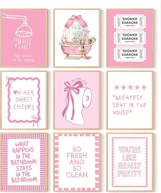 tgguytiy 9Pcs Pink Bow Bathroom Wall Art Prints, Coquette Bowknot Aesthetic by Unknown