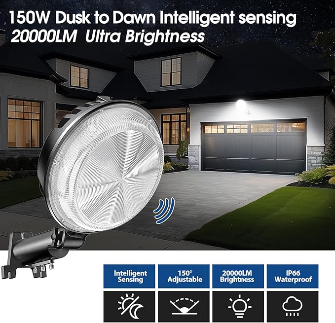 LED Barn Light, 150W 20000LM Dusk to Dawn Outdoor Lighting with Adjustable Angle Photocell, 6500k Daylight IP66 Waterproof Outdoor Street Lights for Yard, Garage, Farmhouse, Security Light