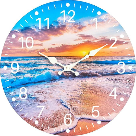Sea Beach Blue Sky Sand 10 Inch Wooden Wall Clock by EZXZZ